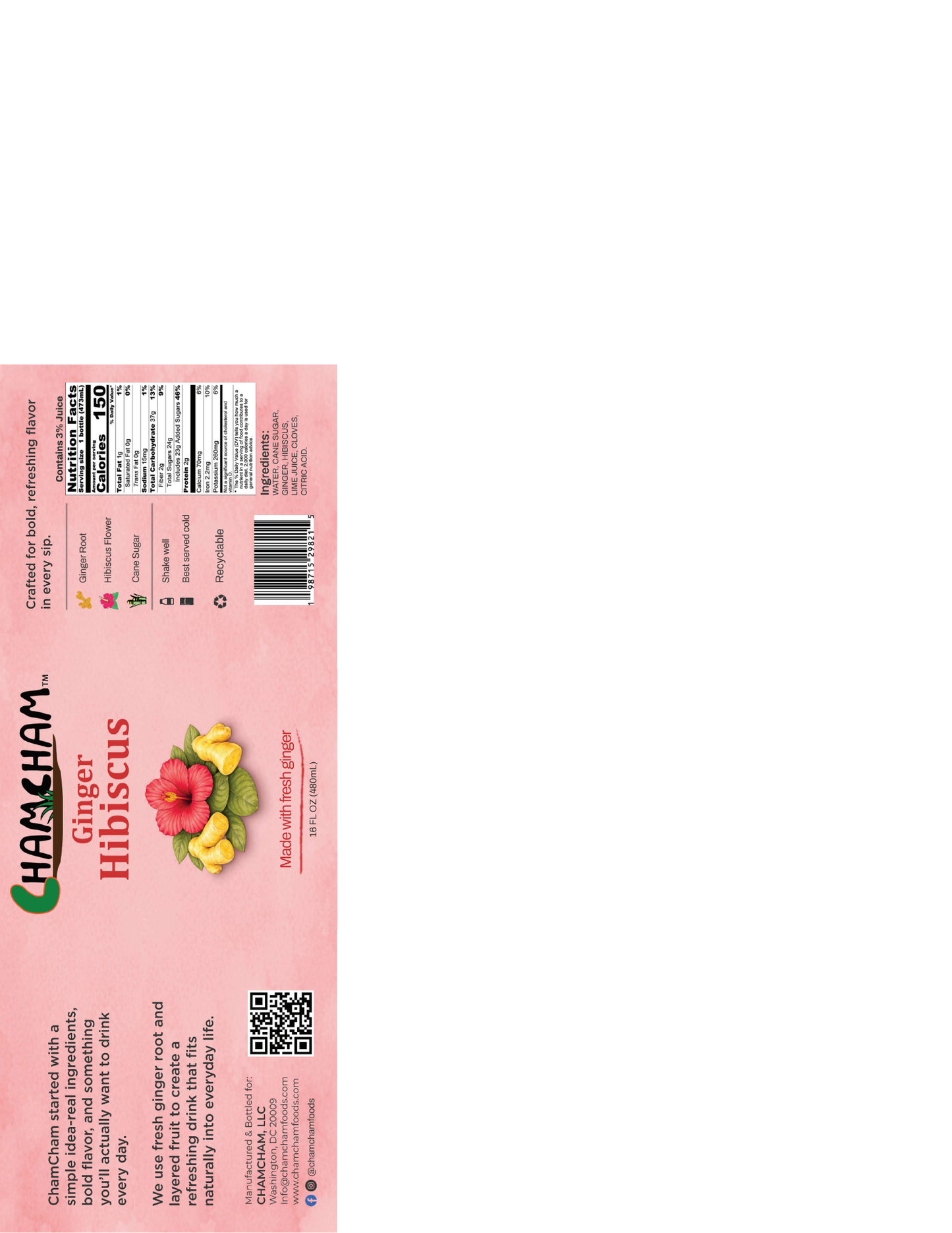 Ginger Hibiscus Drink | ChamCham | Case of 12 | 16 FL OZ