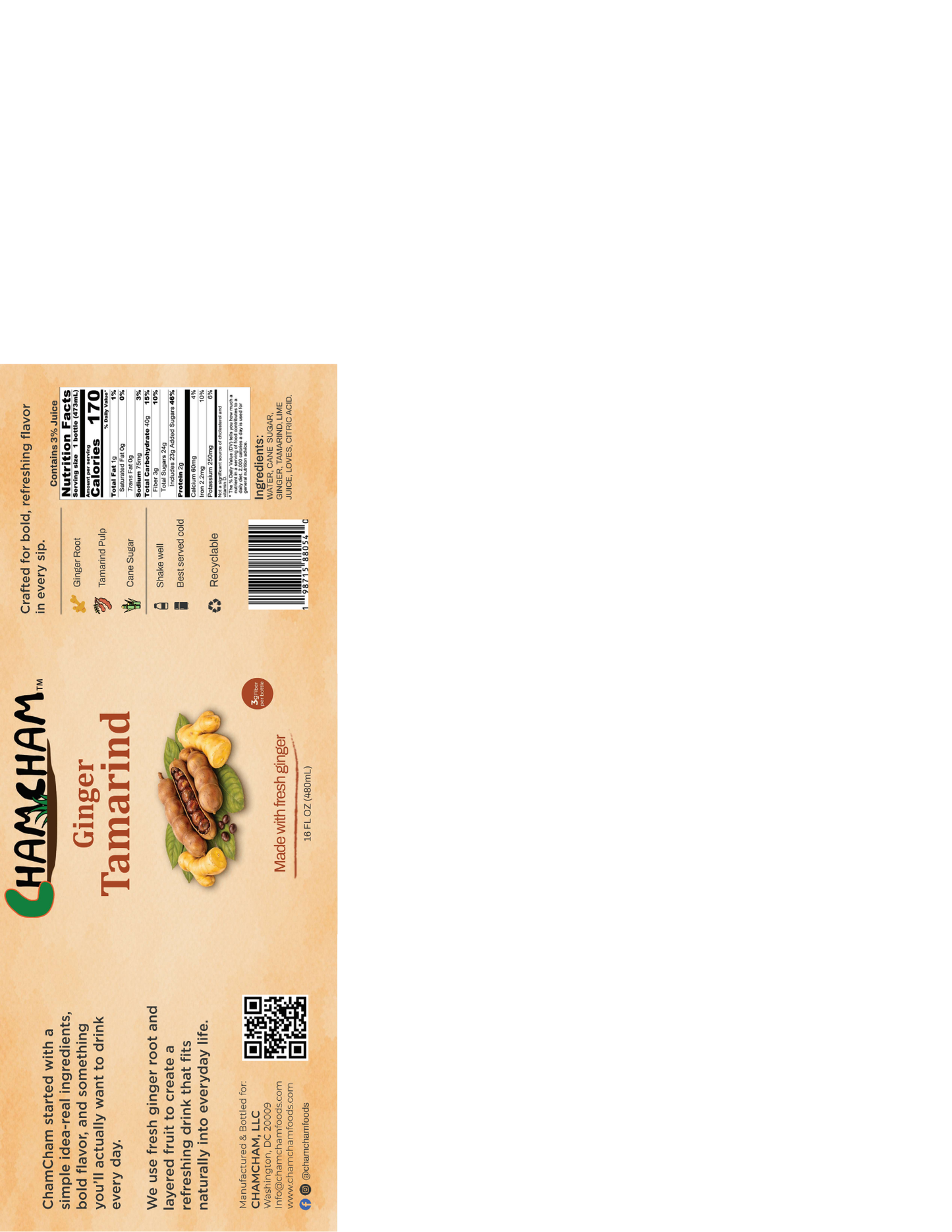 Ginger Tamarind Drink | ChamCham | Case of 12 | 16 FL OZ